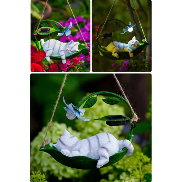 New Swinging Resin Cat Craft Garden Solar Animal Squirrel Statue Ornament Light Tree Hanging Garden Resin Decoration - Image 13