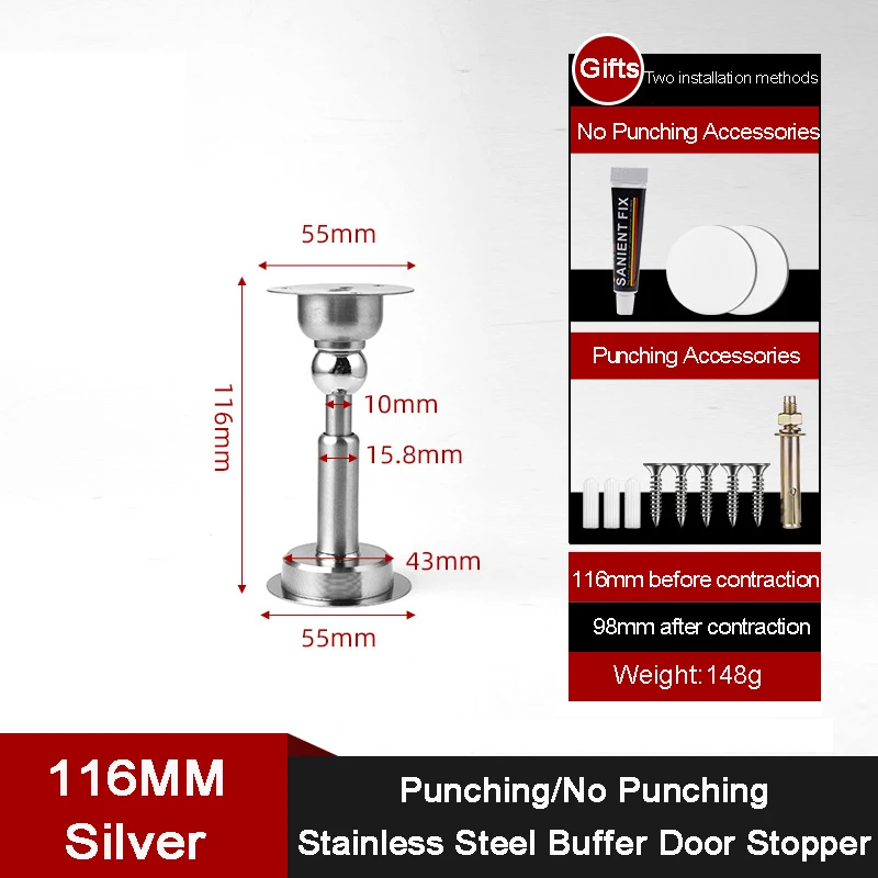Hydraulic Buffer Door Stopper Stainless Steel Strong Magnetic Doorstop Floor Wall Mount Nail-free Anti-collision Mute Door Touch - Image 18