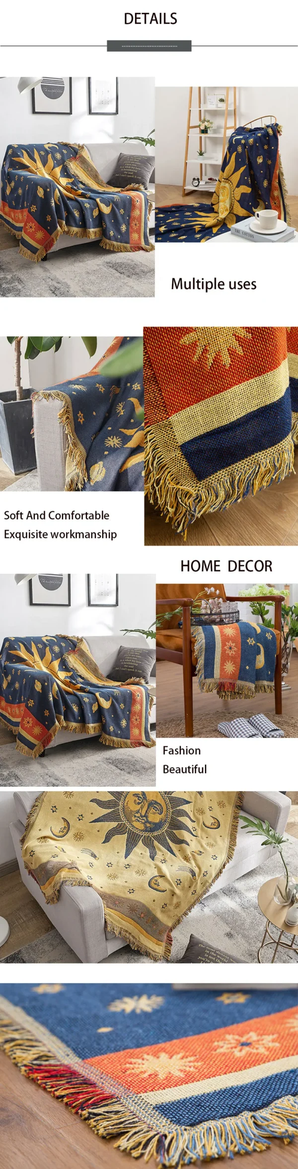 Bohemian Thicken Pure Cotton Thread Knitted Blanket With Tassel Blanket Ethnic Tribal Sofa Cover Carpet Bed Blanket Home Decor - Image 8