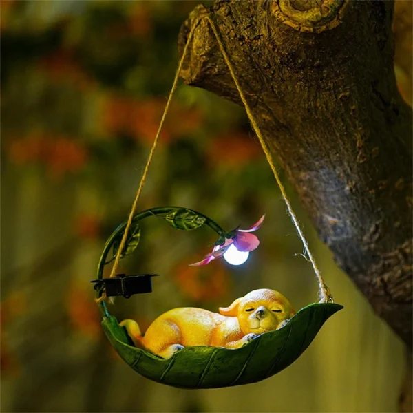 New Swinging Resin Cat Craft Garden Solar Animal Squirrel Statue Ornament Light Tree Hanging Garden Resin Decoration - Image 3