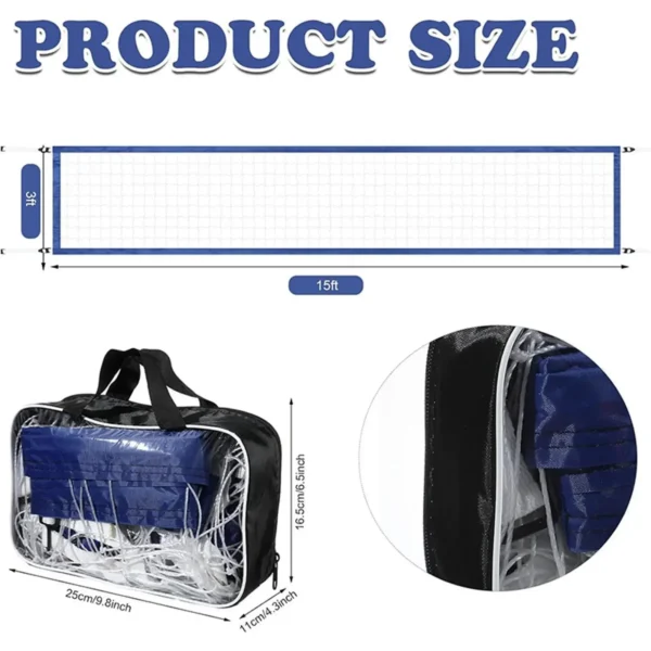 Volleyball Net Portable Supplies with Carrying Bag 15ftx3ft Folding Training Net Practice Net for Outdoor Indoor Pool Beach Lawn - Image 3