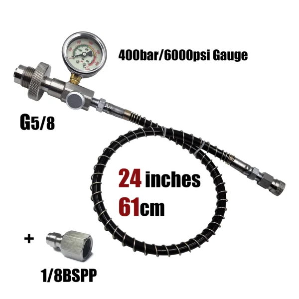 HP Filling Station Chargeing Adapter DIN Connector Big Tank To Small Bottles HPA Scuba Diving With Hose 6000psi/400bar Gauge - Image 9