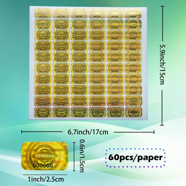 Gold Holographic Tamper Proof Stickers Warranty Void Laser Label Security Seal with Serial Number 2.5x1.5cm Adhesive labels - Image 4