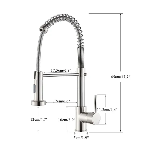 Spring Brushed Nickel Kitchen Faucet Deck Mounted Mixer Tap 360 Degree Rotation Stream Sprayer Nozzle Kitchen Sink Hot Cold Taps - Image 5