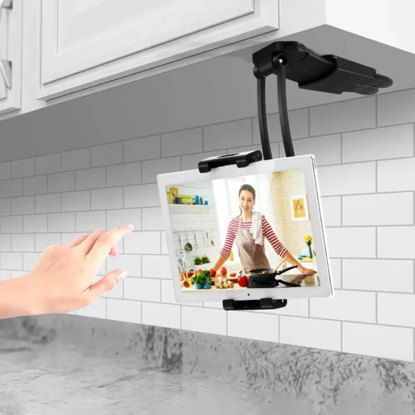 Kitchen Cabinet Wall Tablet Mount 360° Rotating Metal Phone Tablet Bracket 5-13.5” Devices for IPad IPhone Tab Stand on Desktop - Image 9