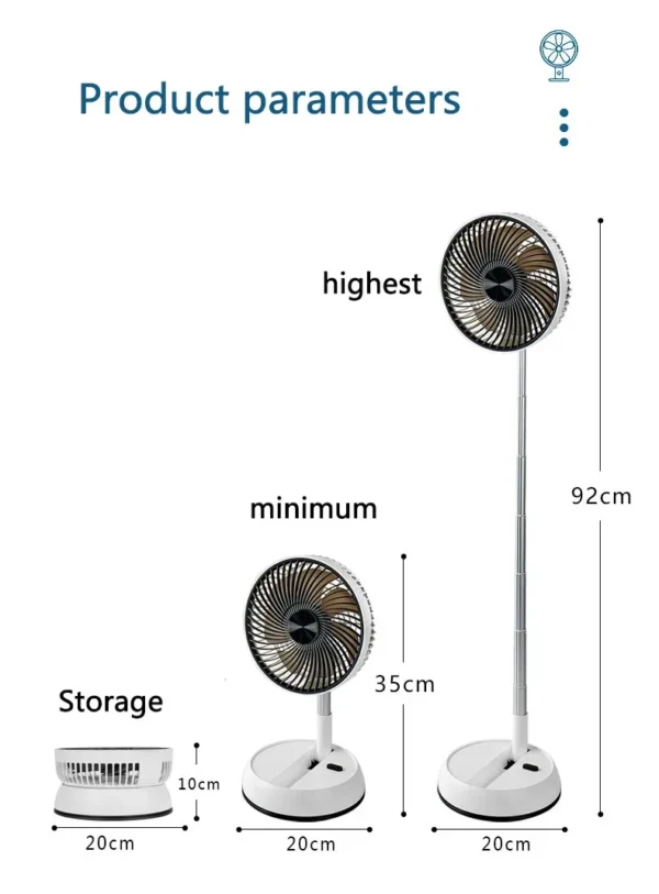 Portable Folding Fan 6000mAh USB Remote Control Air Cooler Silent Rechargeable Wireless Floor Standing Fan For Outdoor Home - Image 19