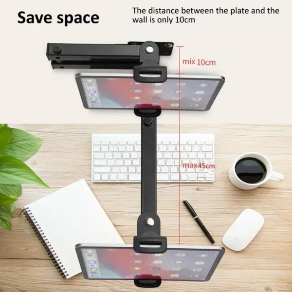 1pcs Wall Mount Tablet Stand Long Arm Stretchable Cell Phone Wall Holder Adjustable Metal Wall IPad Stand for IPhone 4-13 Inches - Image 4