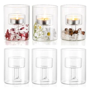 Transparent Glass Candlestick Cylinder Tea Light Candle Holders for Table Centerpieces Wedding Party Dining Room Decorations