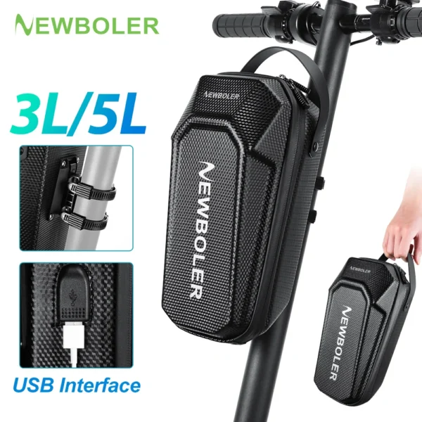 NEWBOLER 3L/5L Electric Scooter Front Bag With USB Port Waterproof Quick Release EVA Electric Scooter Bag Universal Scooter