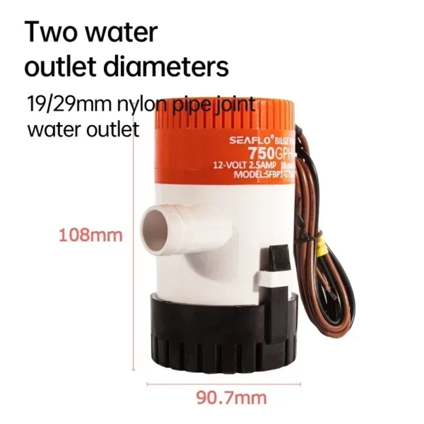 SEAFLO bilge pump 12V24v DC submersible pump marine oil drum cruise ship drain  water pump small miniature battery Boat Parts - Image 3