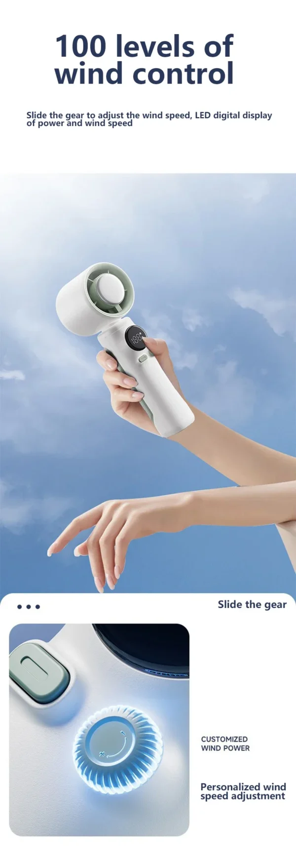 Xiaomi Handheld Turbo Fan 100-Speed Adjustable Digital Display USB Rechargeable Ice Cooling Mini Fan for Home Office Travel - Image 15