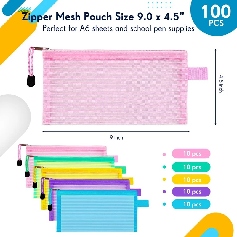 50 Piece School Supplies Zipper Mesh Pouch Pencil Pen Case Pencil Storage Pouches Bulk Pencil Bag - Image 6