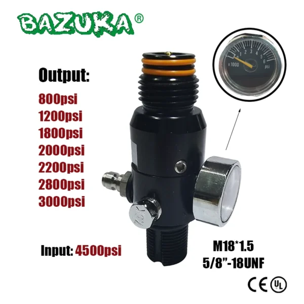 HPA Regulator Valve of Compressed Air Accessries CO2 Oxygen Nitrogen Cylinder Tank Bottle 4500psi Input, Output 800psi to 3000ps