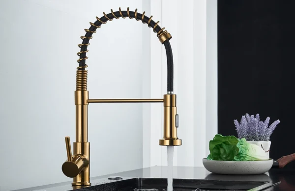 Brushed Gold Kitchen Faucet Pull Down 2-way Spray Single Handle Hot Cold Water Mixer Tap 360 Rotation Torneira Cozinha Mixer Tap - Image 15