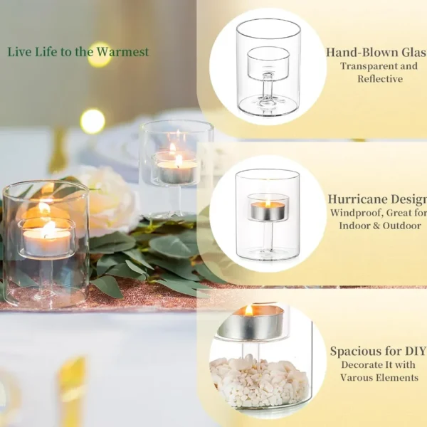 Transparent Glass Candlestick Cylinder Tea Light Candle Holders for Table Centerpieces Wedding Party Dining Room Decorations - Image 3