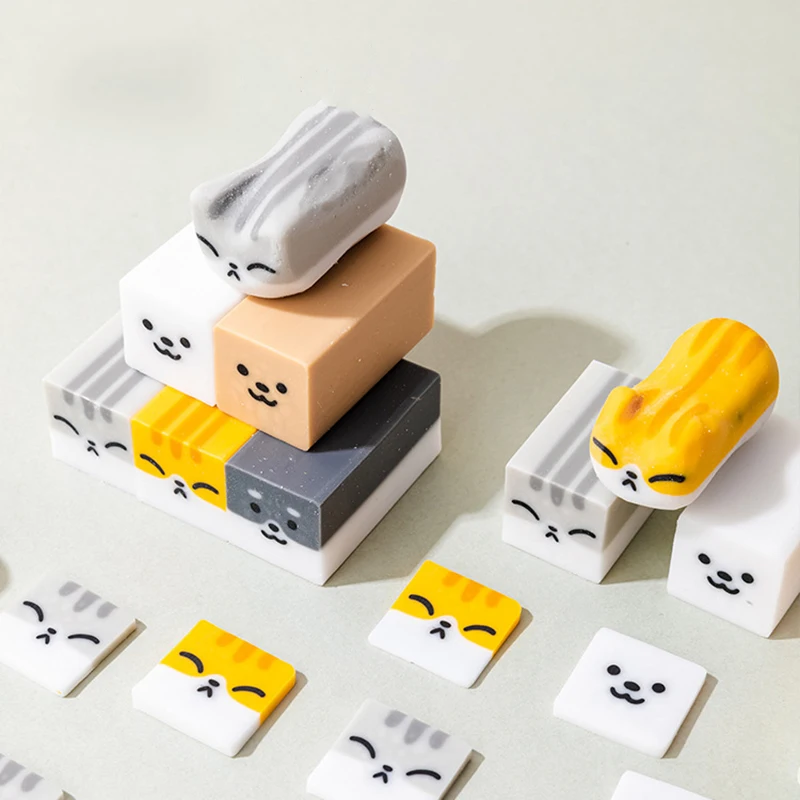 Cute Kawaii Animal Erasers Random Styles Of Cat Dog Fun Wipe Clean Less Debri Office Stationery Supplies For Students Gift