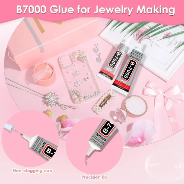 B7000 Glue Transparent contact creative DIY glue, suitable for glass, metal wood, plastic, mobile phone screen glue, with precise applicator head, free exquisite rhinestone, tweezers (15ml/25ml/50ml/110ml) - Image 18