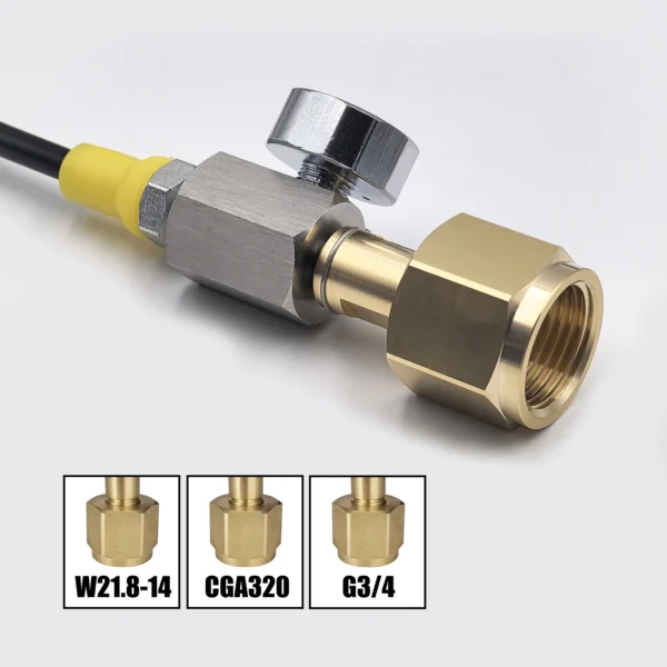 Soda Water Accessories Cylinder CO2 Refill Station Adaptor With Hose On/Off Adapter W21.8-14 or G3/4 or CGA320 Connector - Image 3