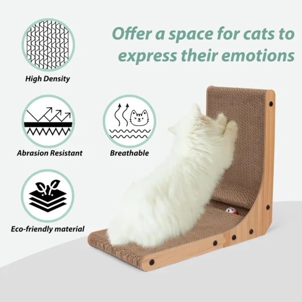Cat Scratcher, 46cm 68cm L Shape Cat Scratch Pad Wall Mounted, Cat Scratching Cardboard with Ball Toy for Indoor Cats, Large Siz - Image 3