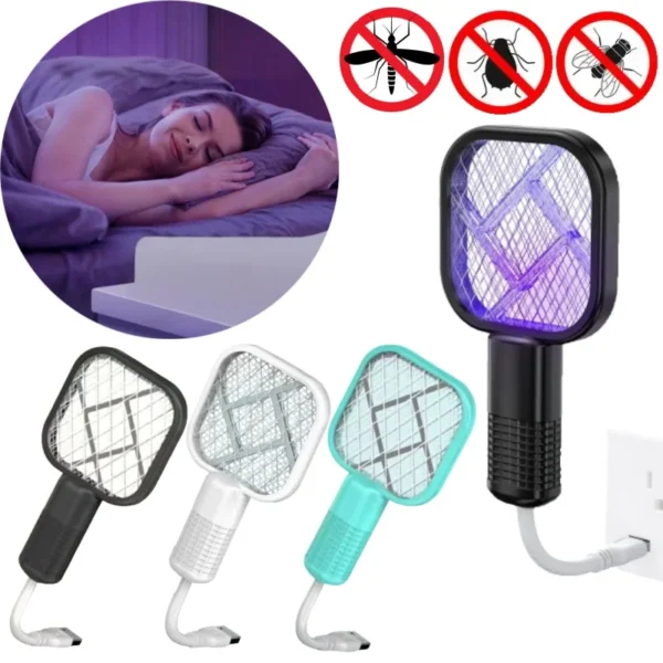 Portable Electric Mosquito Swatter USB Mini Fly Bug Zapper UV Light Mosquito Killer Outdoor Picnic Camping Hotel Pest Repellent