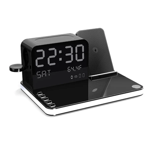 Wireless Charging Station 7 in 1 Fast Charger Stand with Clock Night Lights for Watches Smartphones