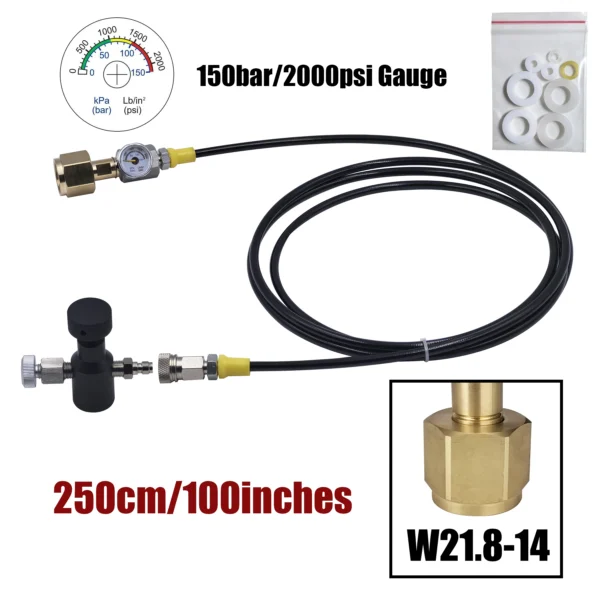 Soda Water Accessories Cylinder CO2 Refill Station Adaptor With Hose On/Off Adapter W21.8-14 or G3/4 or CGA320 Connector - Image 7