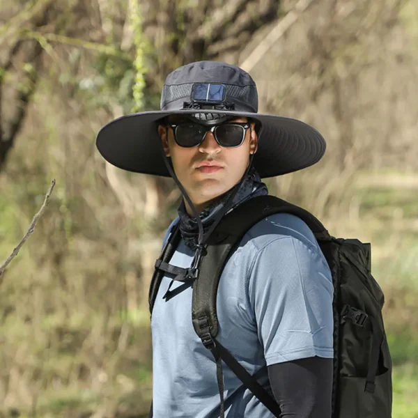 Solar Fan Hat Outdoor Fishing Hat with 2 Solar Fan Wide Brim Bucket Hat Summer Cap for Men Outdoor Camping Fishing Hiking - Image 24