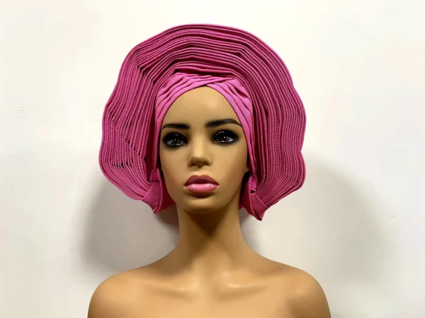 African Sego Gele Headtie Already made Auto Turban Afro Aso Ebi Oke Pink Blue With Stone Beawide Nigerian Brim For Wedding Party - Image 21