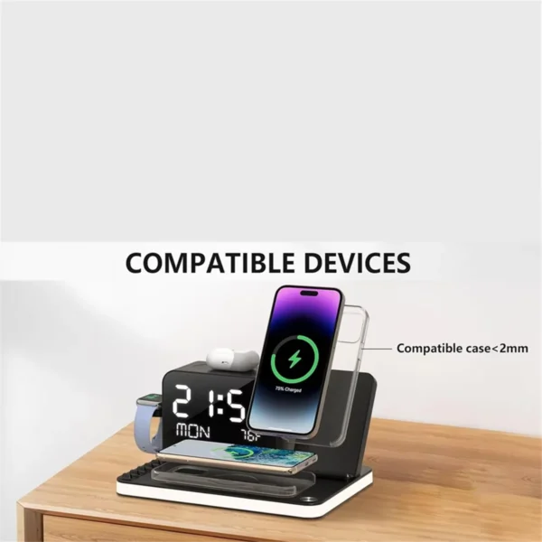 Wireless Charging Station 7 in 1 Fast Charger Stand with Clock Night Lights for Watches Smartphones - Image 5
