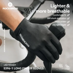 ROCKBROS Cycling Gloves SBR Shock Absorption Full Finger Bike Gloves Seamless Non-Slip Breathable Windproof Riding Gloves