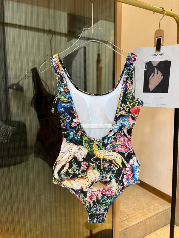 2025 Summer New Women's Retro Pattern Printed Personalized Sexy Open Back one-piece Swimsuit - Image 18