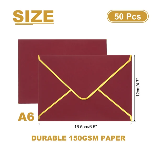 50/100Pcs A6 Envelopes 4x6 Card V Flap Envelope Round Edge Valentine Envelopes with Gold Border for Office Wedding Invitations - Image 22