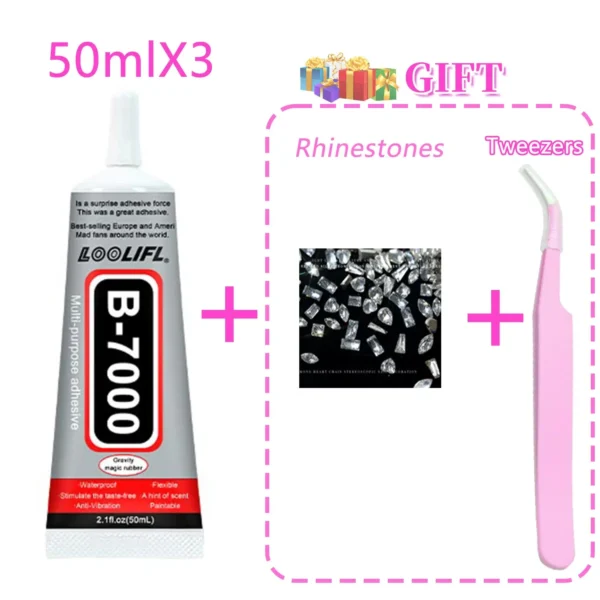 B7000 Glue Transparent contact creative DIY glue, suitable for glass, metal wood, plastic, mobile phone screen glue, with precise applicator head, free exquisite rhinestone, tweezers (15ml/25ml/50ml/110ml) - Image 12