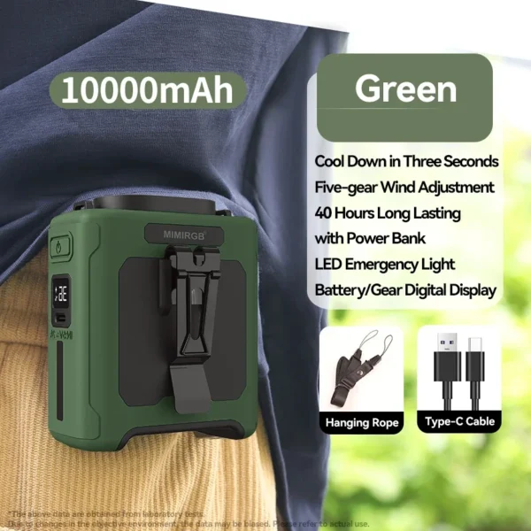 10000mAh Waist Fan Wearable Waist Fan 5 Speeds & Light 40H Hands-Free Cooling for Outdoor Jobsite Travel Long range for outdoor - Image 9