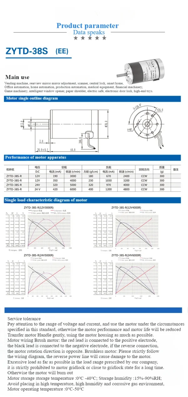 ZYTD-38SRZ-R 7W Torque Brushed Electric Motor 12V 24V DC 2000RPM 3000RPM 4000RPM 5000RPM High Speed Original Automation machines - Image 10