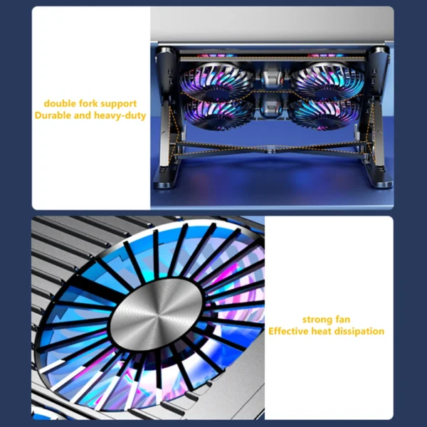 Notebook Base with Cooler Laptop Stand Cooling Pad Silent Gaming Laptop Cooler Fan Portable Cooling Base for Laptop with 2/4 Fan - Image 5