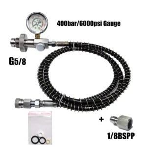 HP Filling Station Chargeing Adapter DIN Connector Big Tank To Small Bottles HPA Scuba Diving With Hose 6000psi/400bar Gauge