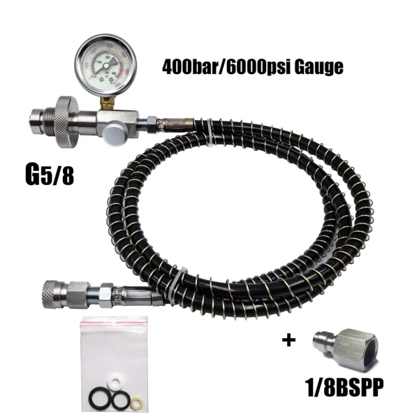 HP Filling Station Chargeing Adapter DIN Connector Big Tank To Small Bottles HPA Scuba Diving With Hose 6000psi/400bar Gauge