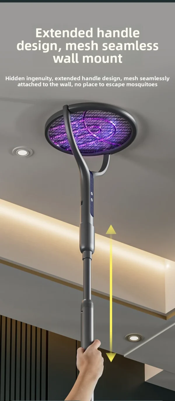 Intelligent Rotating Head Electric Fly Swatter 2800V with Extension Handle Rechargeable USB 5-Layer Protectio Anti-mosquito - Image 14