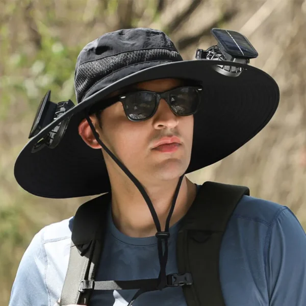 Solar Fan Hat Outdoor Fishing Hat with 2 Solar Fan Wide Brim Bucket Hat Summer Cap for Men Outdoor Camping Fishing Hiking - Image 19