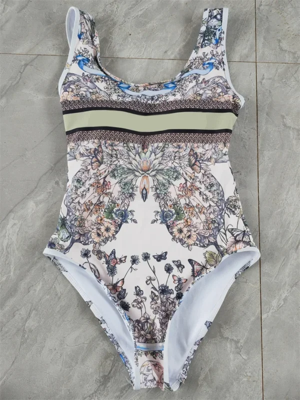 2025 Summer New Women's Retro Pattern Printed Personalized Sexy Open Back one-piece Swimsuit - Image 9