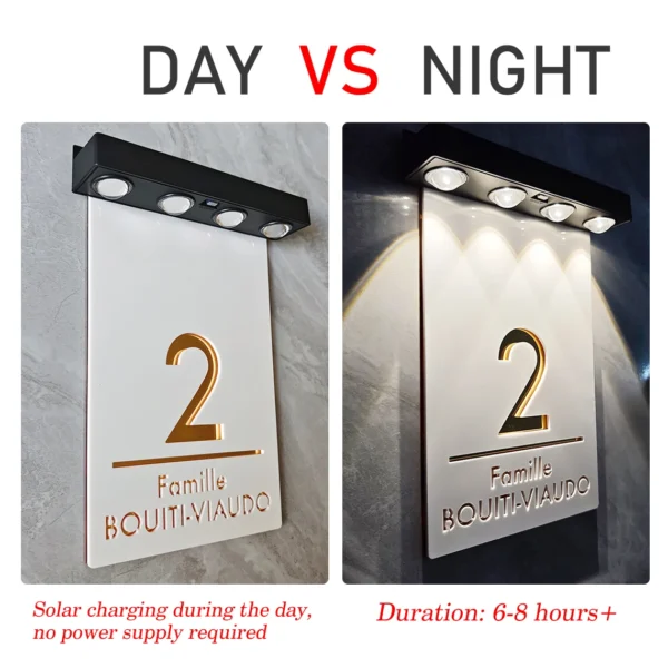 Exterior Solar House Numbers Sign Personalized Solar Outdoor Light House Sign 3D Acrylic Address Garden Family Name Wall Plaque - Image 5