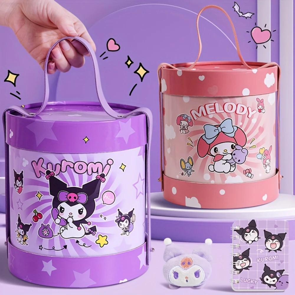 Kuromi/Melody stationery set, cartoon gift bucket, holiday/birthday gift, creative back to school stationery, school supplies