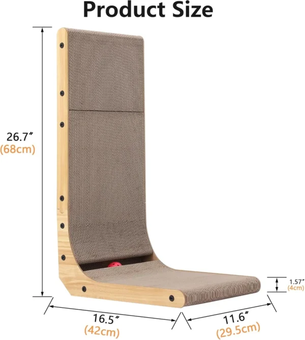 Cat Scratcher, 46cm 68cm L Shape Cat Scratch Pad Wall Mounted, Cat Scratching Cardboard with Ball Toy for Indoor Cats, Large Siz - Image 7