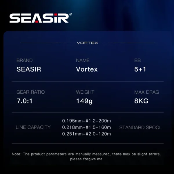 Seasir Vortex Baitcasting Fishing Reel 7.0:1 High Speed Gear Ratio 5+1BB Max Drag 8kg Fresh Saltwater Fishing Coil - Image 2