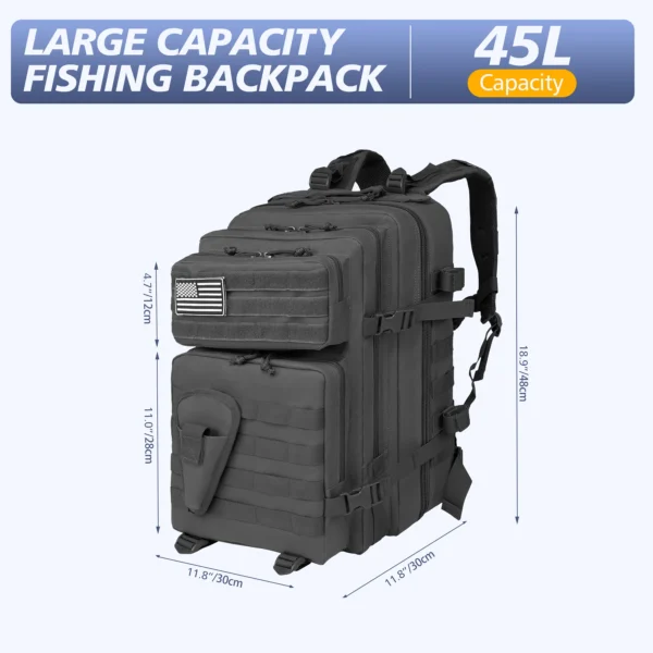 45LTactical Fishing Backpack with Rod Holders - Multifunctional Tackle Bag for Fish Equipment Storage Outdoor Camping Hiking - Image 8