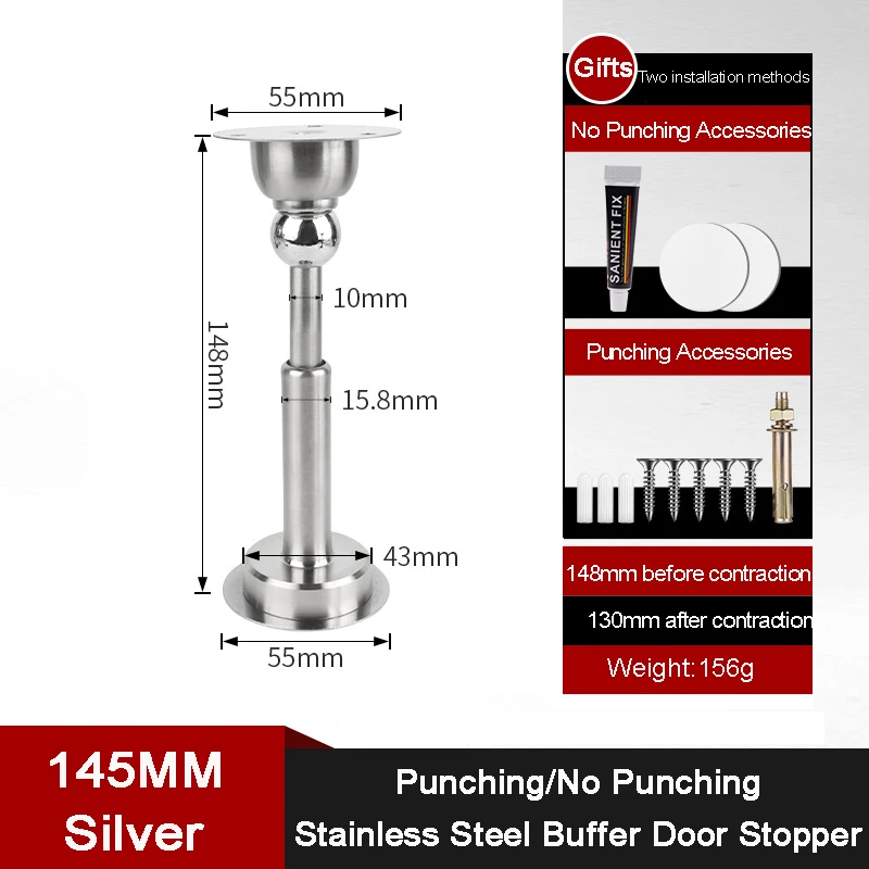 Hydraulic Buffer Door Stopper Stainless Steel Strong Magnetic Doorstop Floor Wall Mount Nail-free Anti-collision Mute Door Touch - Image 10