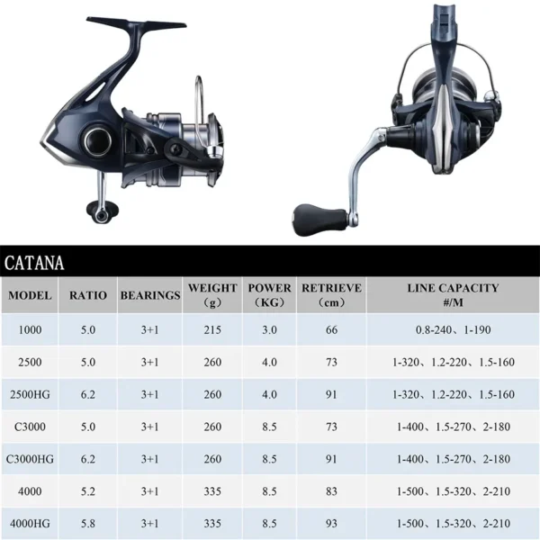 SHIMANO CATANA Spinning Fishing Reel 3+1BB Metal Spool G-Free Body and Propulsion Line Management System - Image 2