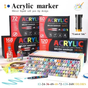 60/72/120/168 Color Acrylic Paint Pen Marker Brush Tip Paint Marker For Rock Painting Wood Canvas Stone Christmas Gift DIY Craft