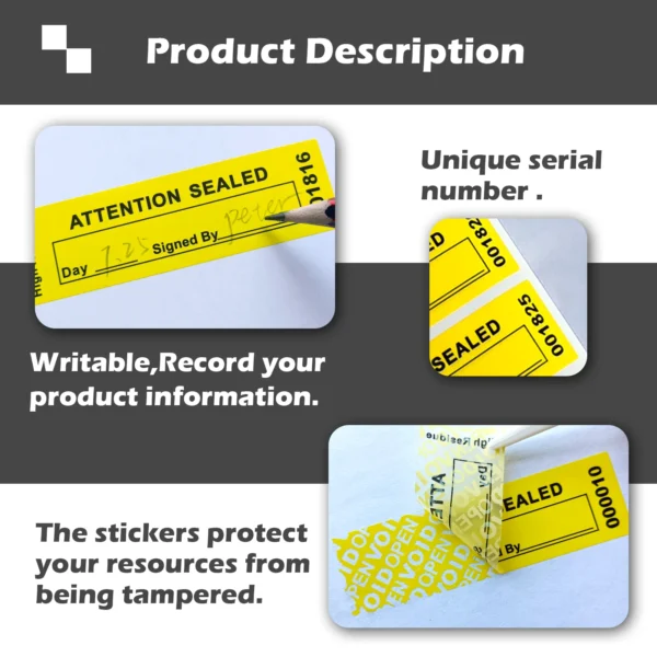 8.5x2.5cm Yellow Tamper Evident labels  100% Total Transfer Security Warranty Void Stickers with Serial Numbers seal sticker - Image 2
